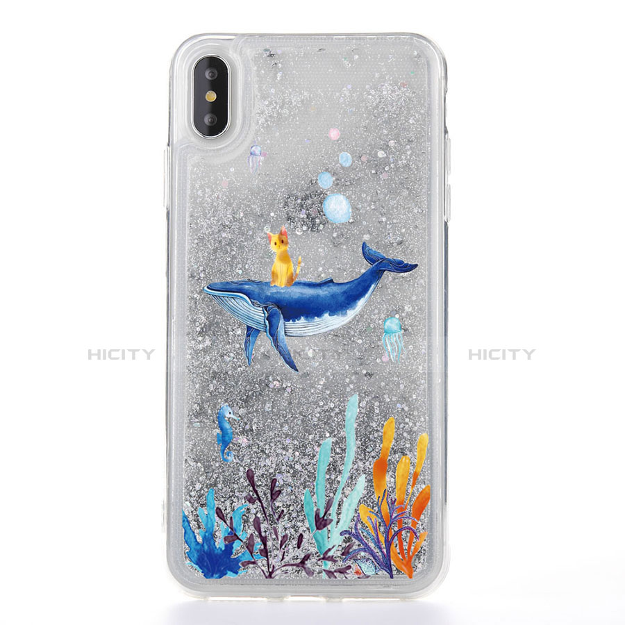 Custodia Silicone Trasparente Ultra Sottile Cover Fiori T17 per Apple iPhone Xs Blu