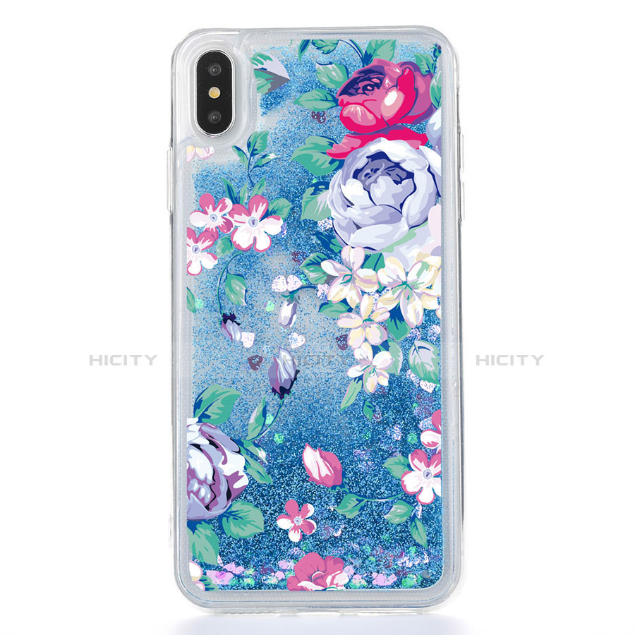 Custodia Silicone Trasparente Ultra Sottile Cover Fiori T18 per Apple iPhone X Blu