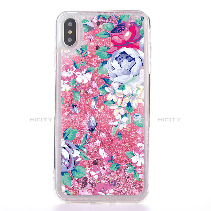 Custodia Silicone Trasparente Ultra Sottile Cover Fiori T18 per Apple iPhone X Oro Rosa