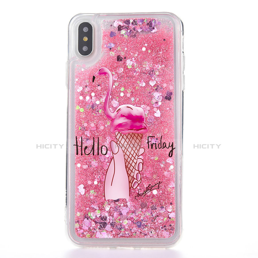 Custodia Silicone Trasparente Ultra Sottile Cover Fiori T20 per Apple iPhone Xs Max Rosa Caldo