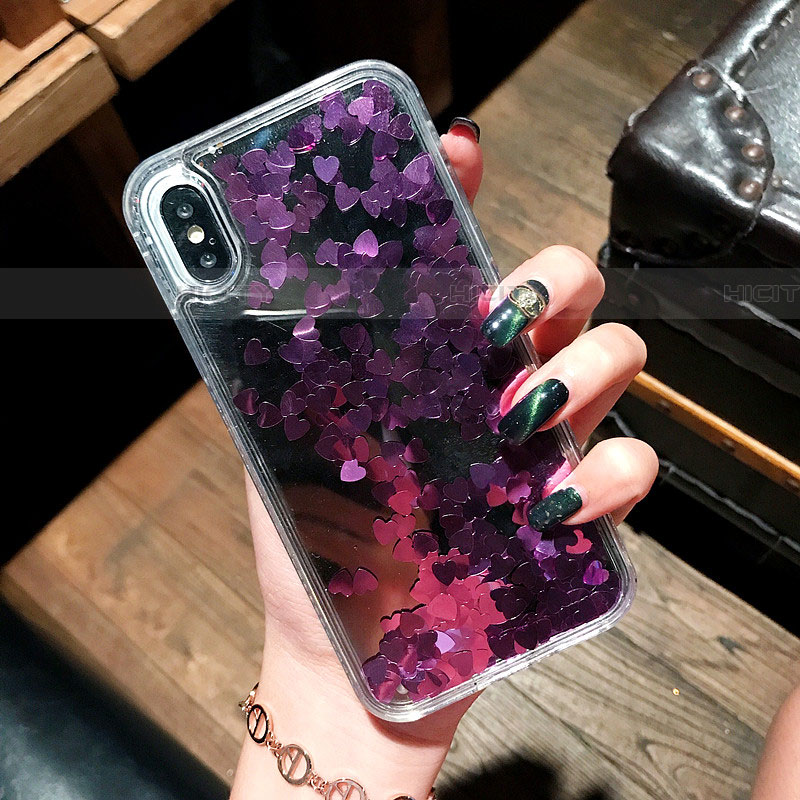 Custodia Silicone Trasparente Ultra Sottile Cover Fiori T26 per Apple iPhone Xs Viola