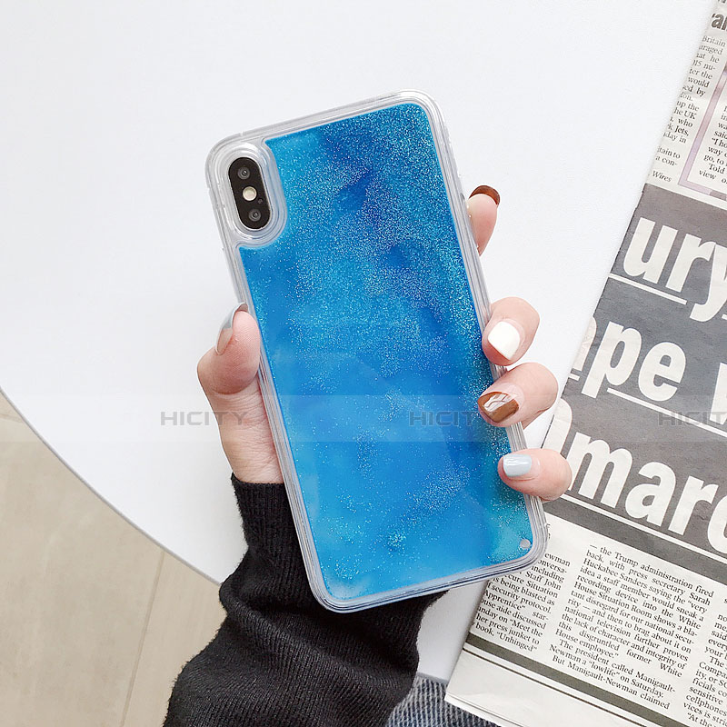 Custodia Silicone Trasparente Ultra Sottile Cover Fiori Z03 per Apple iPhone Xs Max Cielo Blu