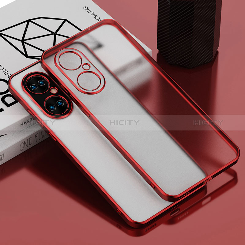 Custodia Silicone Trasparente Ultra Sottile Cover Morbida AN1 per Huawei P50e Rosso