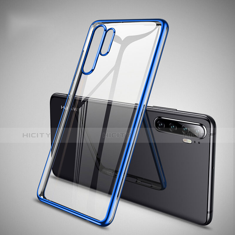 Custodia Silicone Trasparente Ultra Sottile Cover Morbida H01 per Huawei P30 Pro Blu