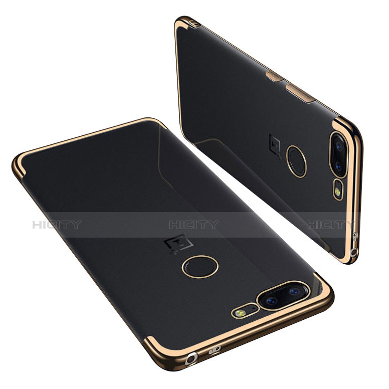 Custodia Silicone Trasparente Ultra Sottile Cover Morbida H01 per OnePlus 5T A5010 Oro