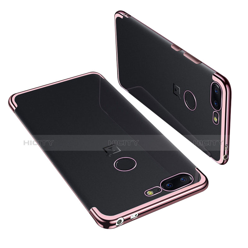 Custodia Silicone Trasparente Ultra Sottile Cover Morbida H01 per OnePlus 5T A5010 Oro Rosa