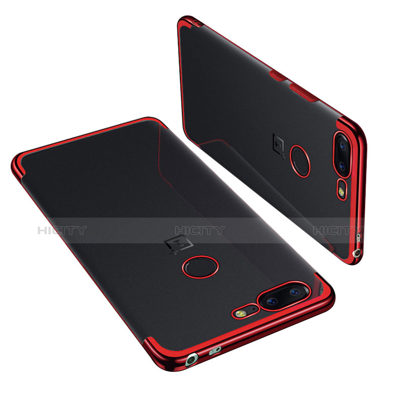 Custodia Silicone Trasparente Ultra Sottile Cover Morbida H01 per OnePlus 5T A5010 Rosso