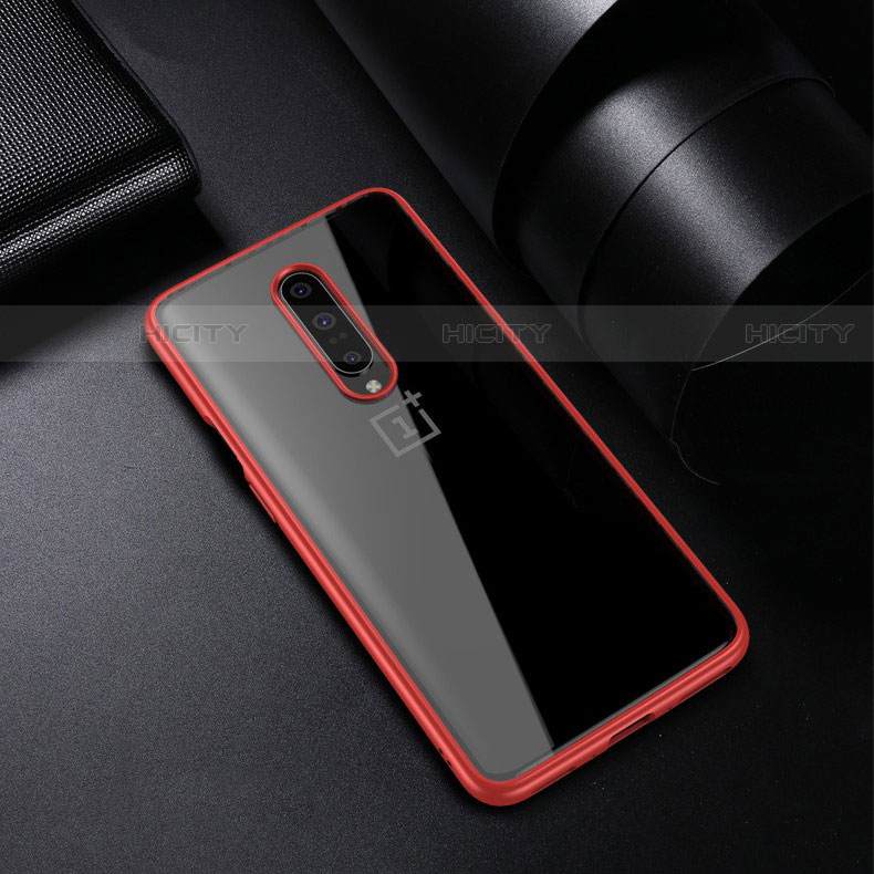 Custodia Silicone Trasparente Ultra Sottile Cover Morbida H01 per OnePlus 7 Pro Rosso