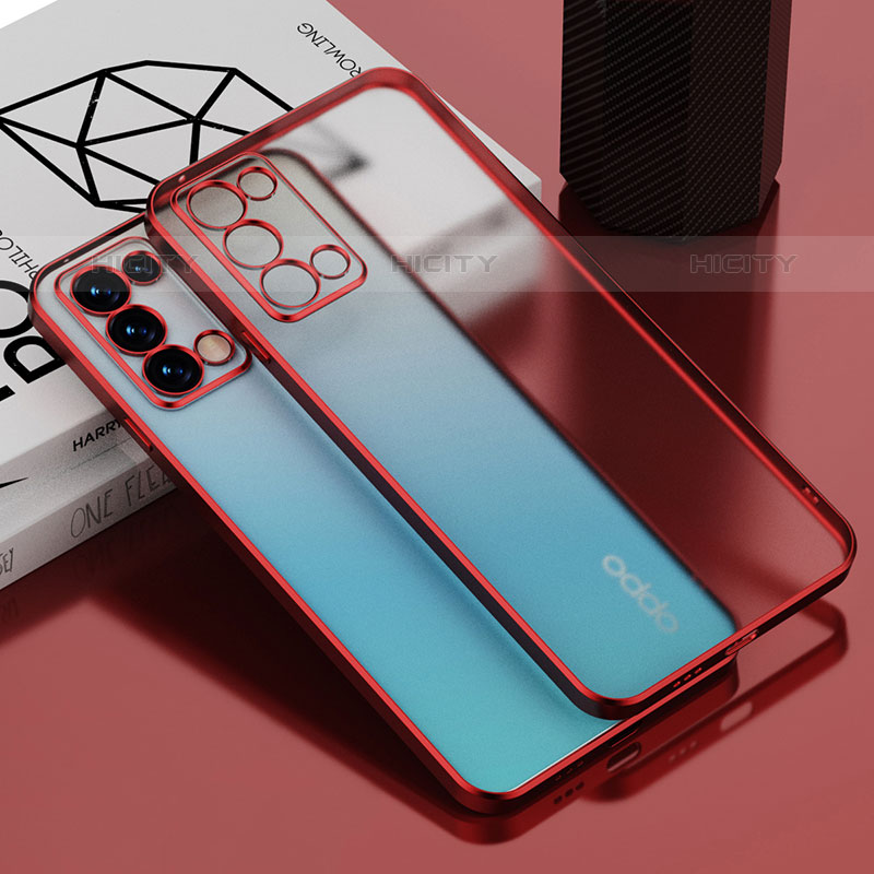 Custodia Silicone Trasparente Ultra Sottile Cover Morbida H01 per Oppo Reno6 Pro 5G Rosso