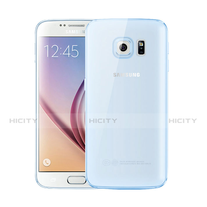 Custodia Silicone Trasparente Ultra Sottile Cover Morbida H01 per Samsung Galaxy S6 Duos SM-G920F G9200 Blu