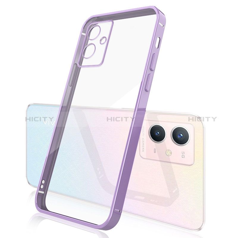 Custodia Silicone Trasparente Ultra Sottile Cover Morbida H01 per Vivo Y55s 5G Viola