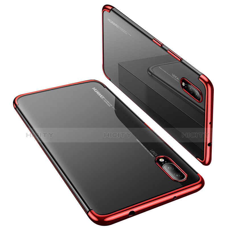 Custodia Silicone Trasparente Ultra Sottile Cover Morbida H02 per Huawei P20 Rosso