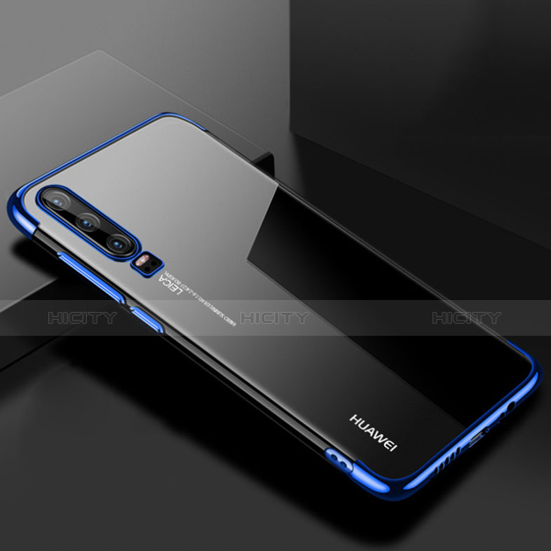 Custodia Silicone Trasparente Ultra Sottile Cover Morbida H02 per Huawei P30 Blu