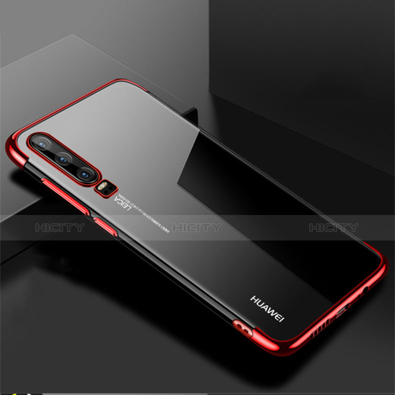 Custodia Silicone Trasparente Ultra Sottile Cover Morbida H02 per Huawei P30 Rosso