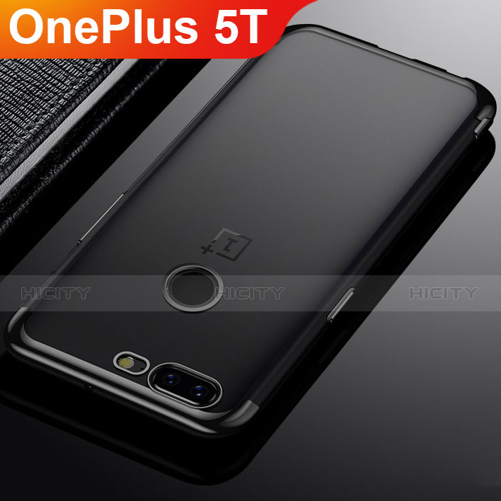 Custodia Silicone Trasparente Ultra Sottile Cover Morbida H02 per OnePlus 5T A5010 Nero