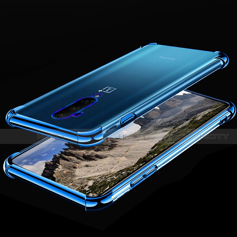 Custodia Silicone Trasparente Ultra Sottile Cover Morbida H02 per OnePlus 7T Pro 5G Blu