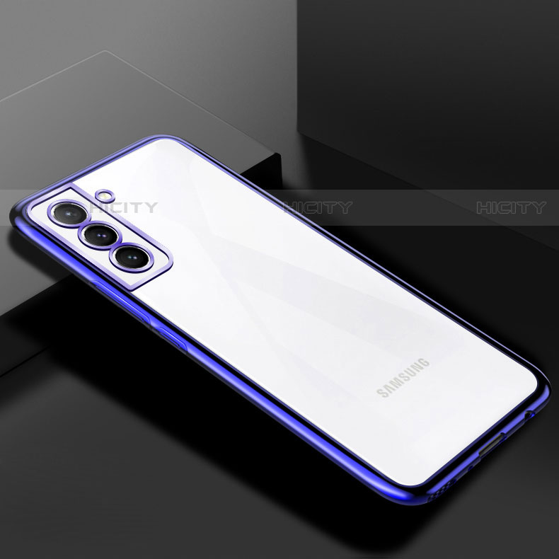 Custodia Silicone Trasparente Ultra Sottile Cover Morbida H02 per Samsung Galaxy S21 5G Blu