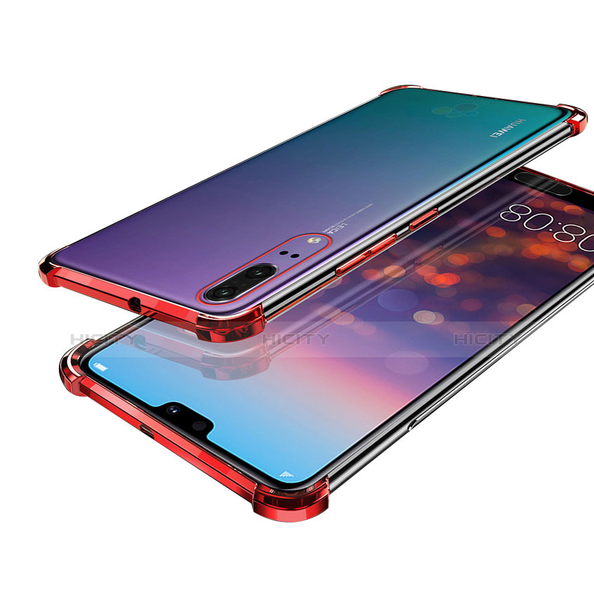 Custodia Silicone Trasparente Ultra Sottile Cover Morbida H03 per Huawei P20 Rosso