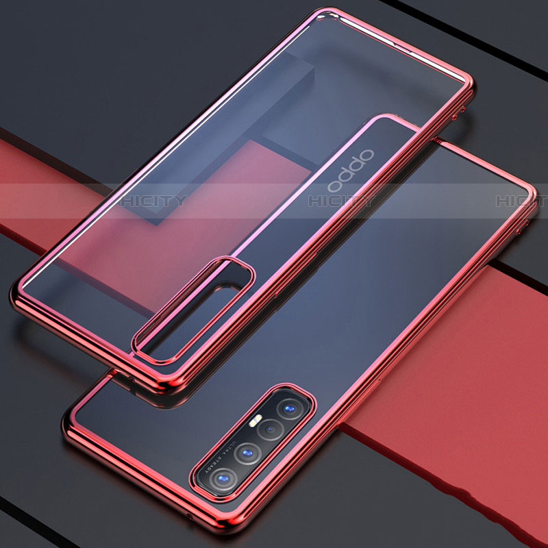 Custodia Silicone Trasparente Ultra Sottile Cover Morbida H03 per Oppo Reno3 Pro Rosso