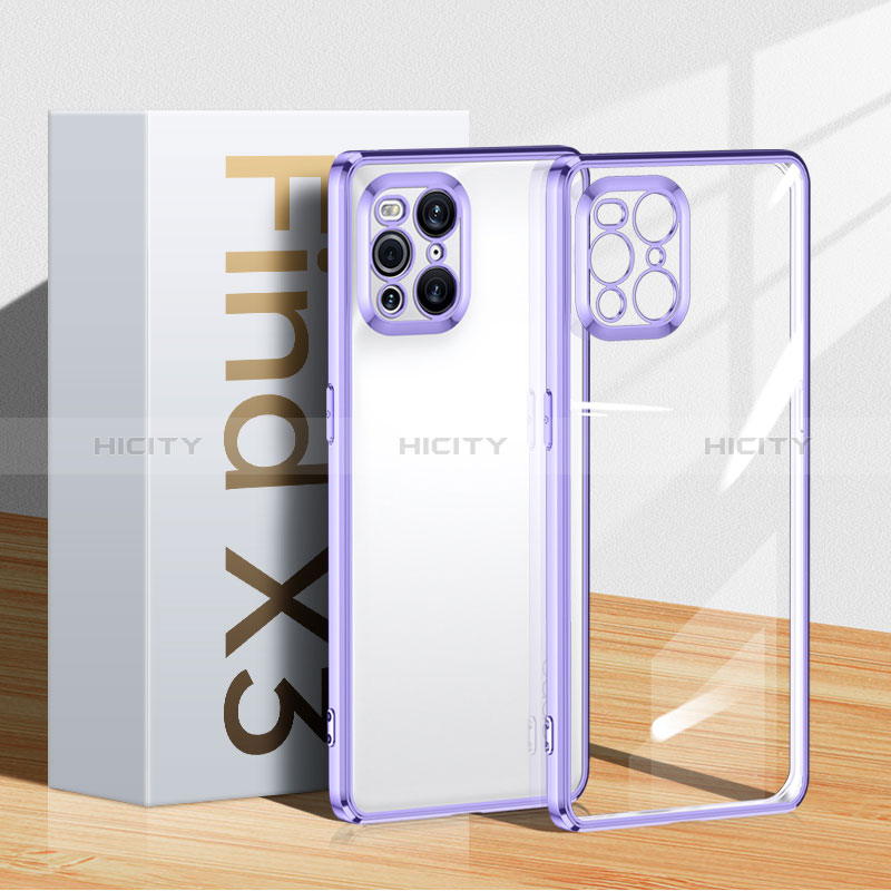 Custodia Silicone Trasparente Ultra Sottile Cover Morbida H04 per Oppo Find X3 5G Viola