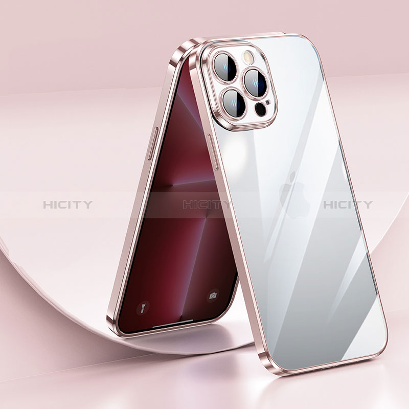 Custodia Silicone Trasparente Ultra Sottile Cover Morbida LD2 per Apple iPhone 13 Pro Max Oro Rosa