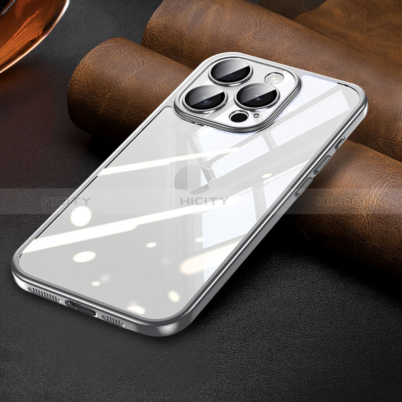 Custodia Silicone Trasparente Ultra Sottile Cover Morbida LD7 per Apple iPhone 14 Pro Max Argento