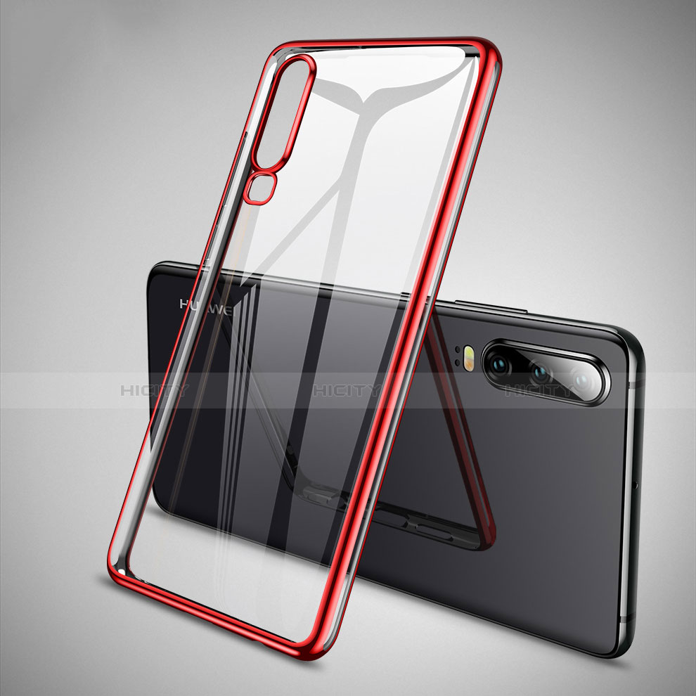 Custodia Silicone Trasparente Ultra Sottile Cover Morbida S01 per Huawei P30 Rosso