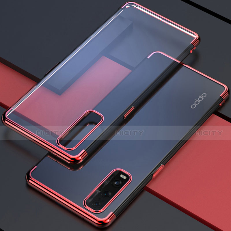 Custodia Silicone Trasparente Ultra Sottile Cover Morbida S01 per Oppo Find X2 Rosso