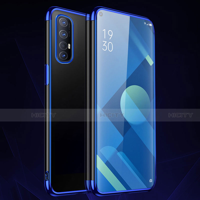 Custodia Silicone Trasparente Ultra Sottile Cover Morbida S01 per Oppo Reno3 Pro Blu