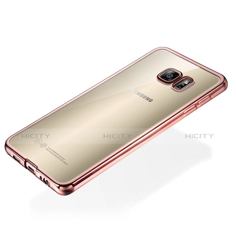 Custodia Silicone Trasparente Ultra Sottile Cover Morbida S01 per Samsung Galaxy S6 Edge+ Plus SM-G928F Oro Rosa