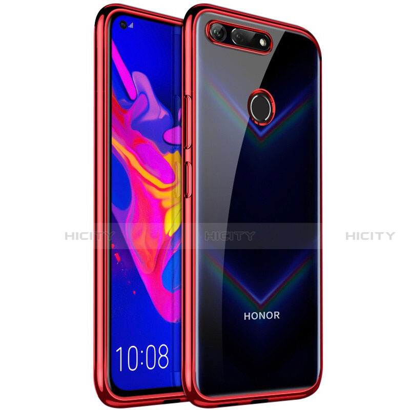 Custodia Silicone Trasparente Ultra Sottile Cover Morbida S02 per Huawei Honor V20 Rosso