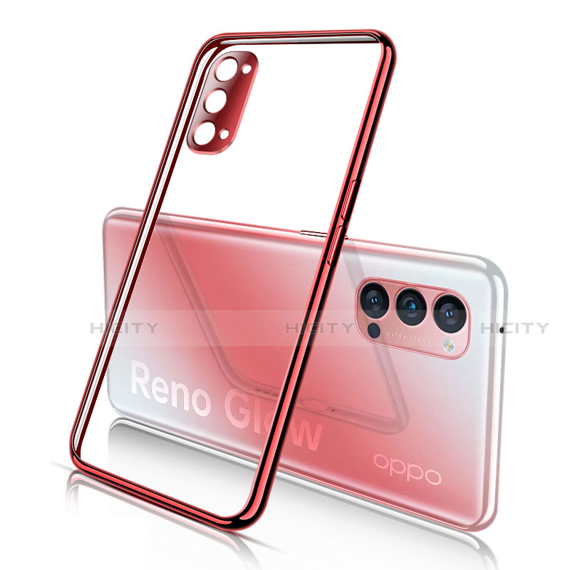 Custodia Silicone Trasparente Ultra Sottile Cover Morbida S02 per Oppo Reno4 5G Rosso