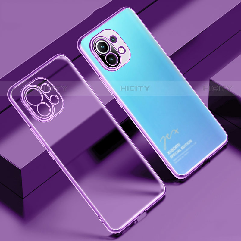 Custodia Silicone Trasparente Ultra Sottile Cover Morbida S02 per Xiaomi Mi 11 Lite 5G Viola