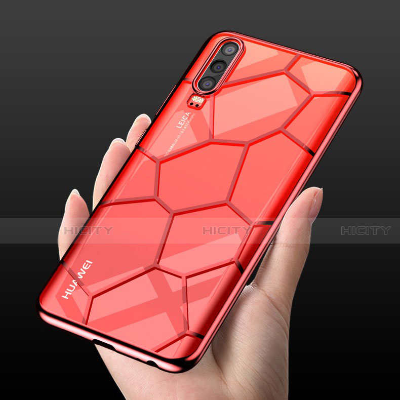 Custodia Silicone Trasparente Ultra Sottile Cover Morbida S04 per Huawei P30 Rosso