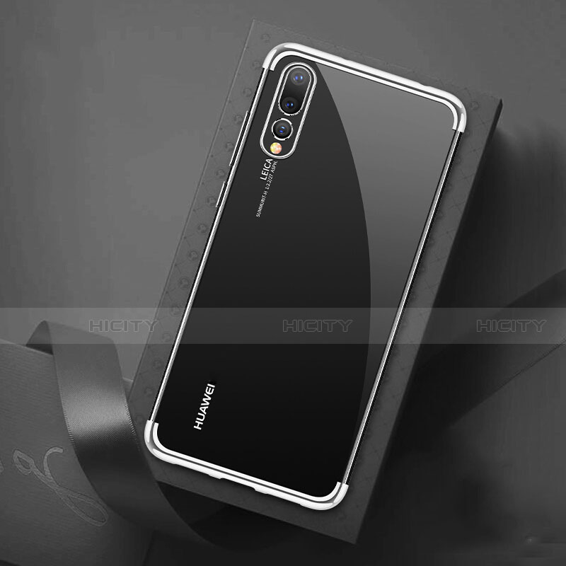 Custodia Silicone Trasparente Ultra Sottile Cover Morbida S07 per Huawei P20 Pro Argento