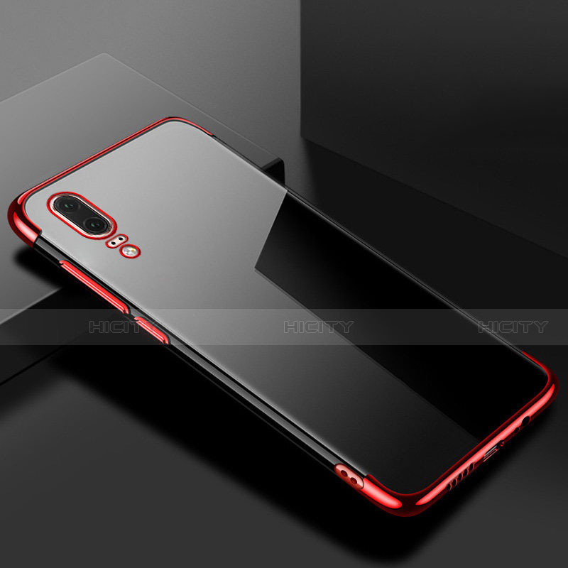 Custodia Silicone Trasparente Ultra Sottile Cover Morbida S07 per Huawei P20 Rosso