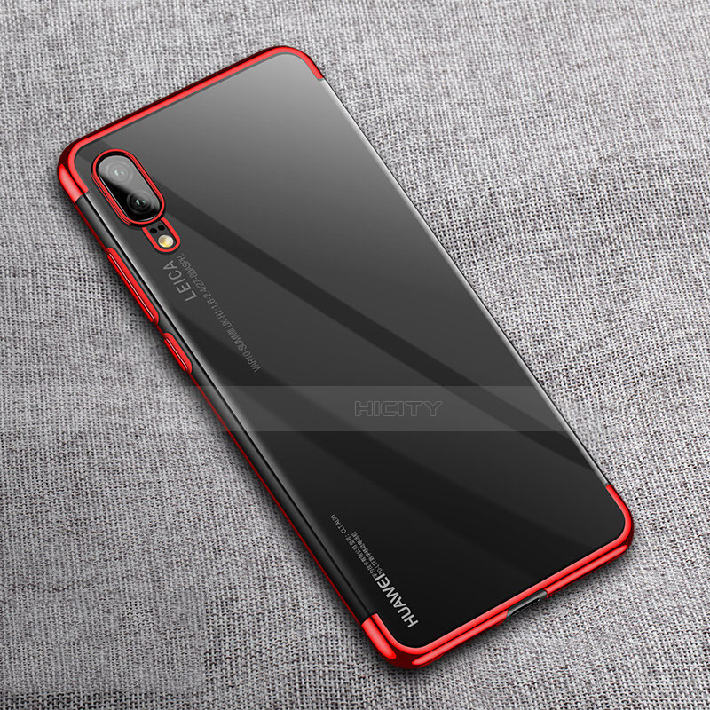 Custodia Silicone Trasparente Ultra Sottile Cover Morbida S08 per Huawei P20 Rosso