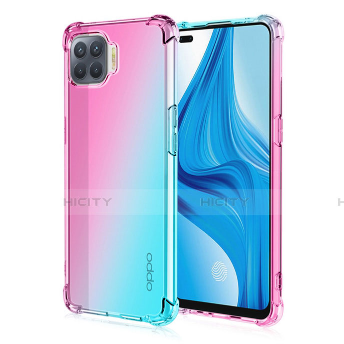 Custodia Silicone Trasparente Ultra Sottile Cover Morbida Sfumato G01 per Oppo A93 Ciano