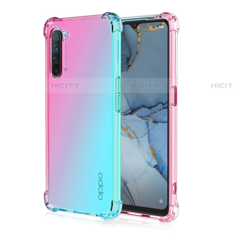 Custodia Silicone Trasparente Ultra Sottile Cover Morbida Sfumato G01 per Oppo Find X2 Lite Ciano