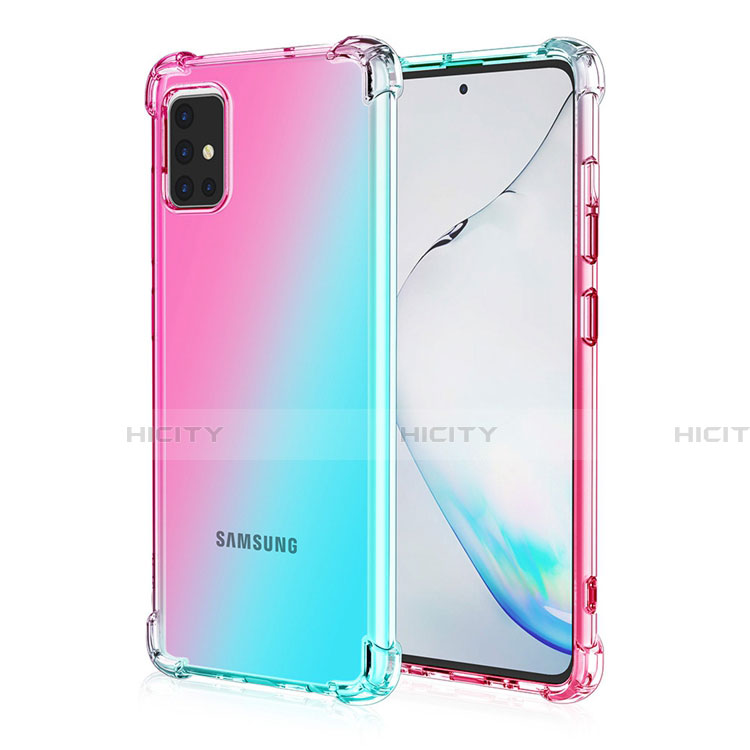 Custodia Silicone Trasparente Ultra Sottile Cover Morbida Sfumato per Samsung Galaxy A51 4G Ciano