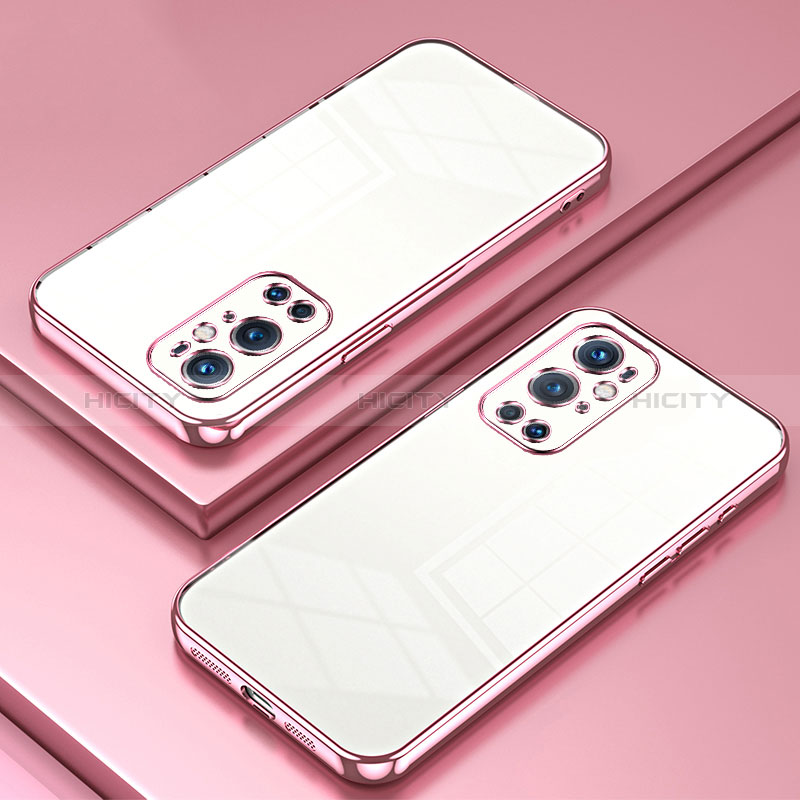 Custodia Silicone Trasparente Ultra Sottile Cover Morbida SY1 per OnePlus 9 Pro 5G Oro Rosa