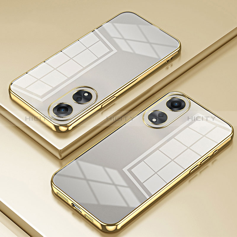 Custodia Silicone Trasparente Ultra Sottile Cover Morbida SY1 per Oppo A78 5G Oro