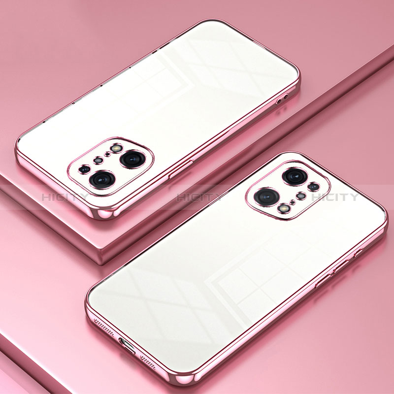 Custodia Silicone Trasparente Ultra Sottile Cover Morbida SY1 per Oppo Find X5 Pro 5G Oro Rosa