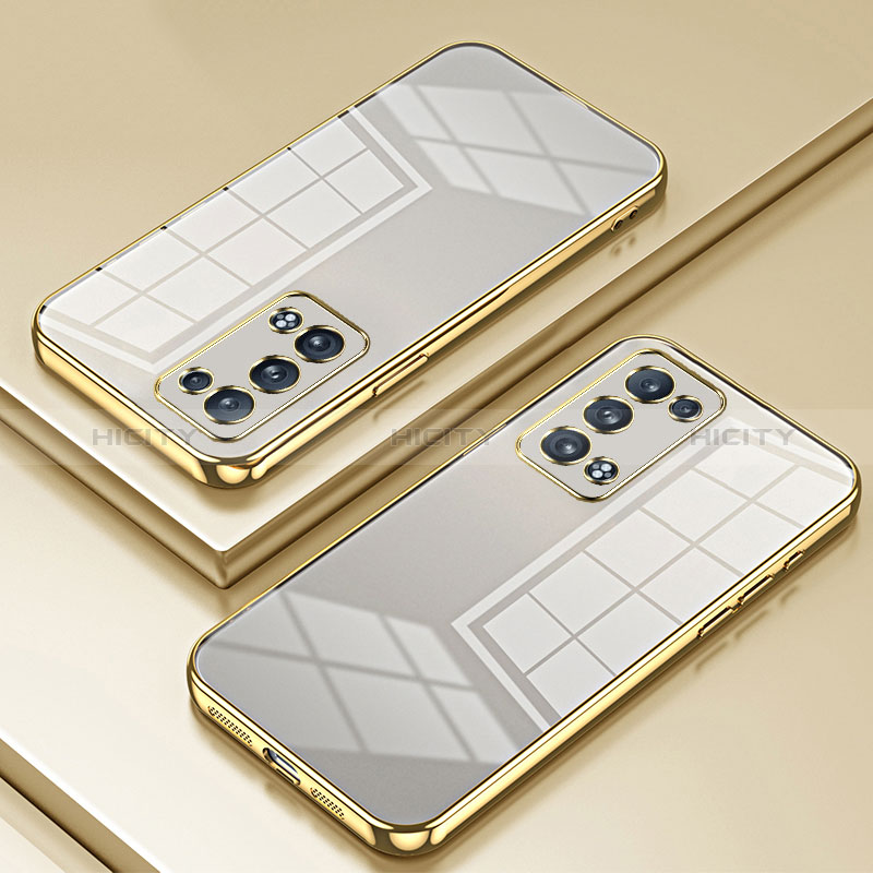 Custodia Silicone Trasparente Ultra Sottile Cover Morbida SY1 per Oppo Reno6 Pro+ Plus 5G Oro