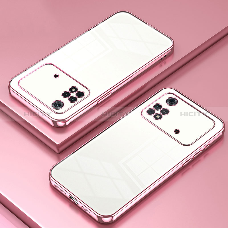 Custodia Silicone Trasparente Ultra Sottile Cover Morbida SY1 per Xiaomi Poco M4 Pro 4G Oro Rosa