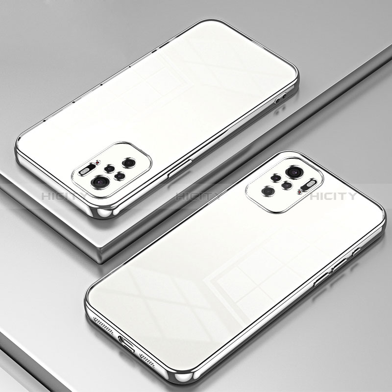 Custodia Silicone Trasparente Ultra Sottile Cover Morbida SY1 per Xiaomi Redmi Note 10 4G Argento