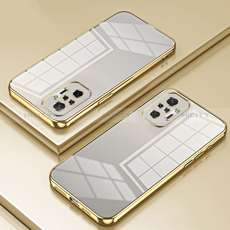Custodia Silicone Trasparente Ultra Sottile Cover Morbida SY1 per Xiaomi Redmi Note 10 Pro 4G Oro