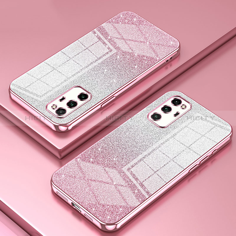 Custodia Silicone Trasparente Ultra Sottile Cover Morbida SY2 per Huawei Honor V30 Pro 5G Oro Rosa