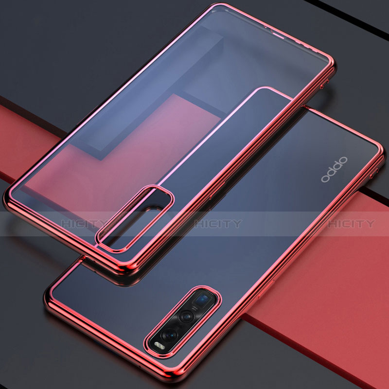 Custodia Silicone Trasparente Ultra Sottile Cover Morbida U01 per Oppo Find X2 Pro Rosso