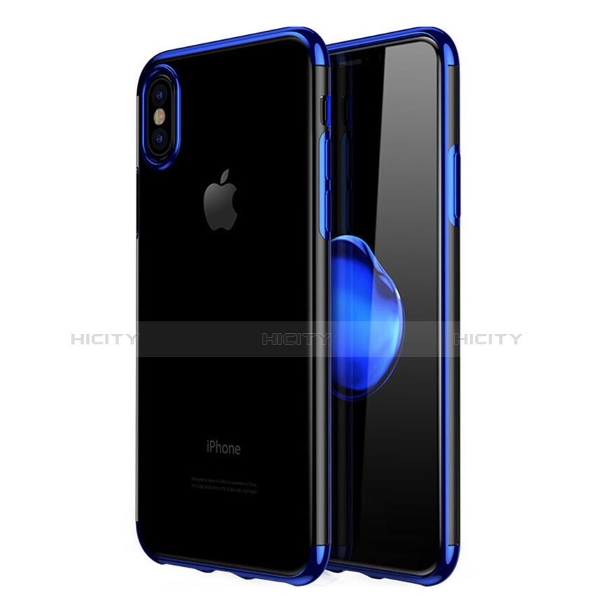 Custodia Silicone Trasparente Ultra Sottile Cover Morbida V02 per Apple iPhone X Blu